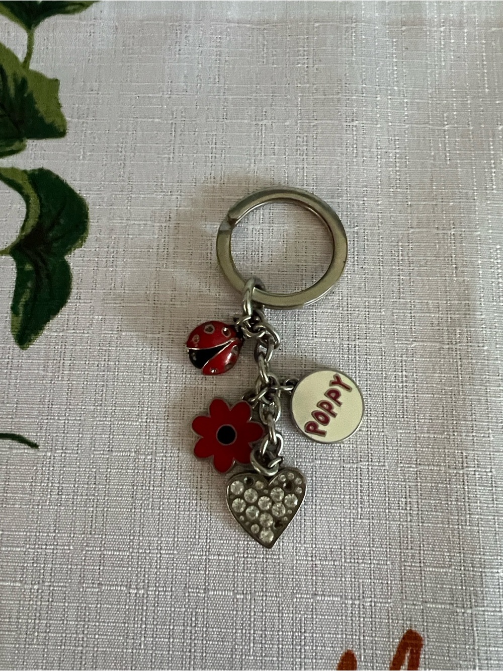 Red Poppy Charm Keychain with Heart and Ladybug REHAB